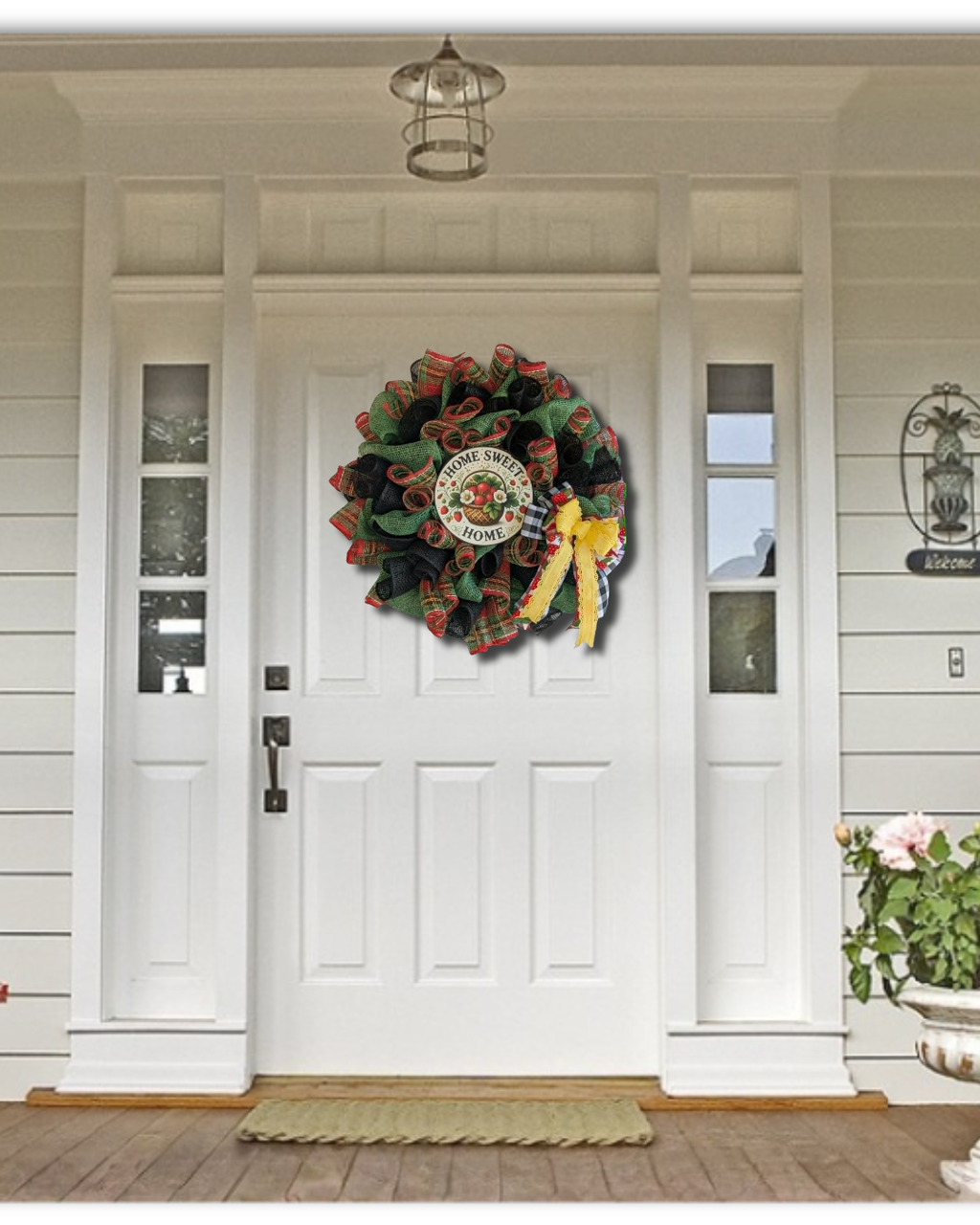 🍓 Home Sweet Home Strawberry Mesh Wreath | Handmade Summer Front Door Decor