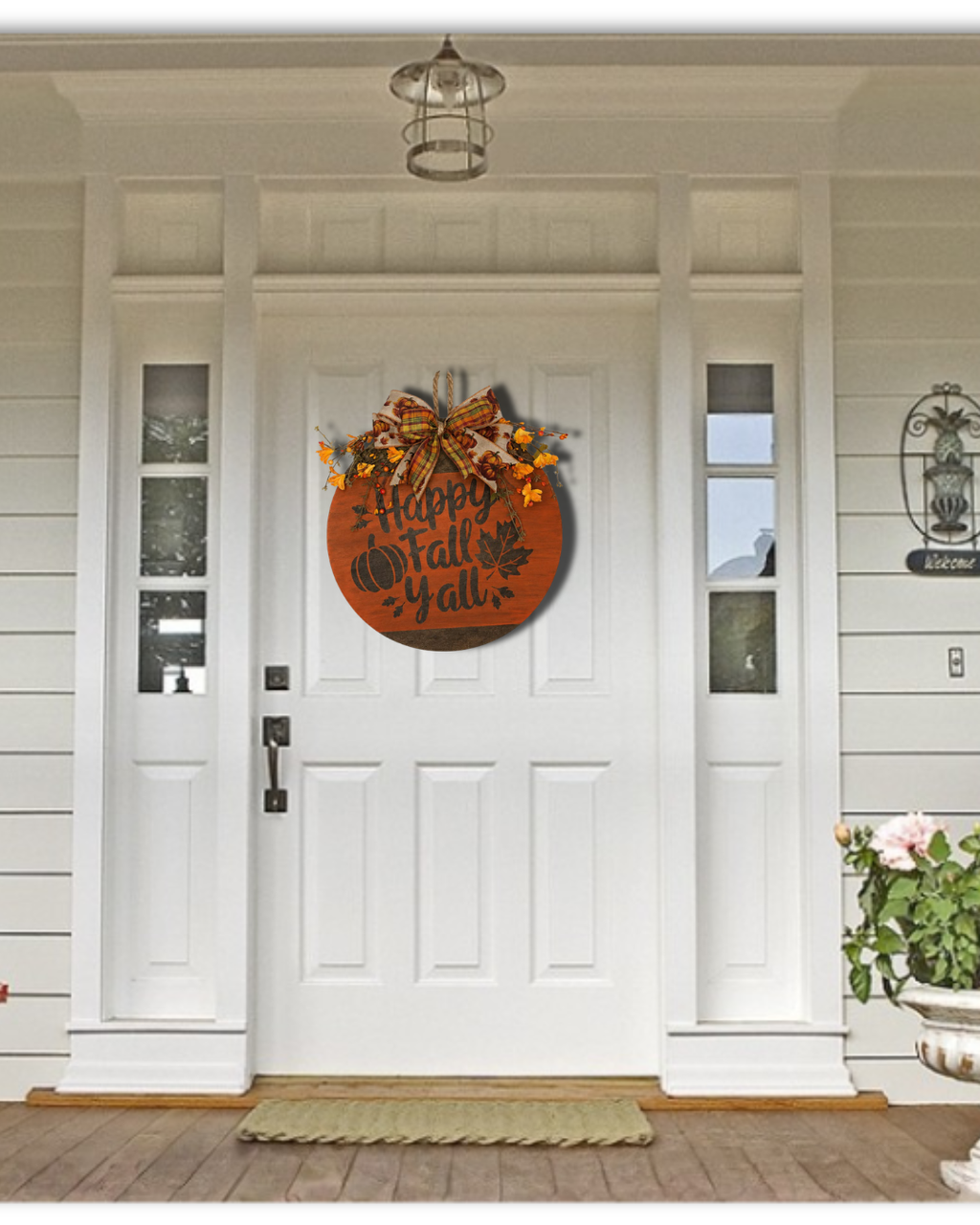 Happy Fall Y'all Wooden Door Hanger | Rustic Farmhouse Fall Front Door Decor