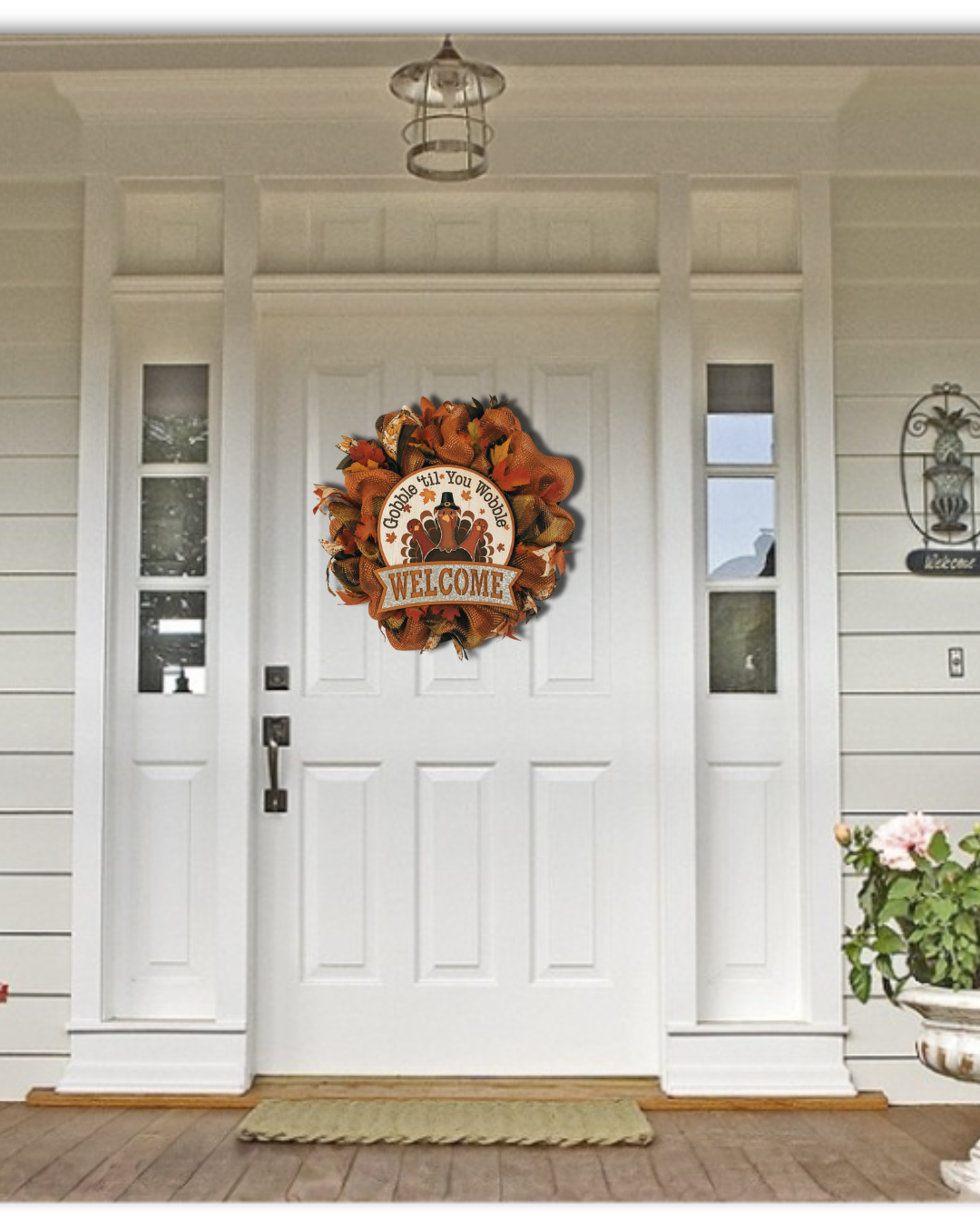 Gobble 'Til You Wobble Thanksgiving Mesh Wreath | Turkey Front Door Decor