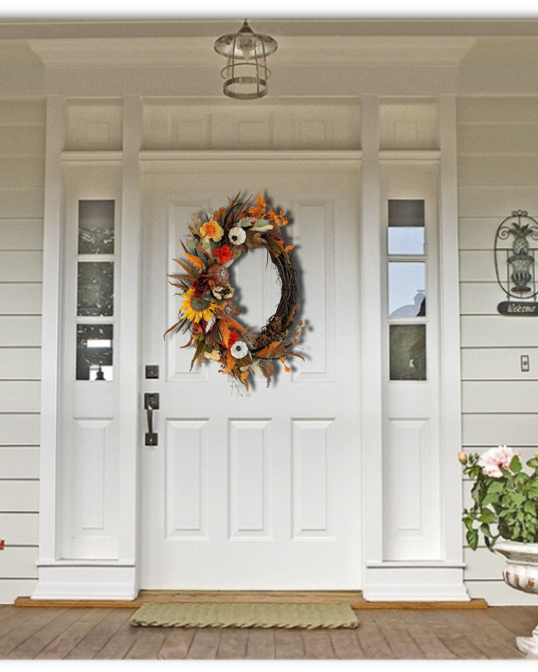 Handmade Fall Grapevine Wreath | Rustic Pumpkin & Sunflower Front Door Decor