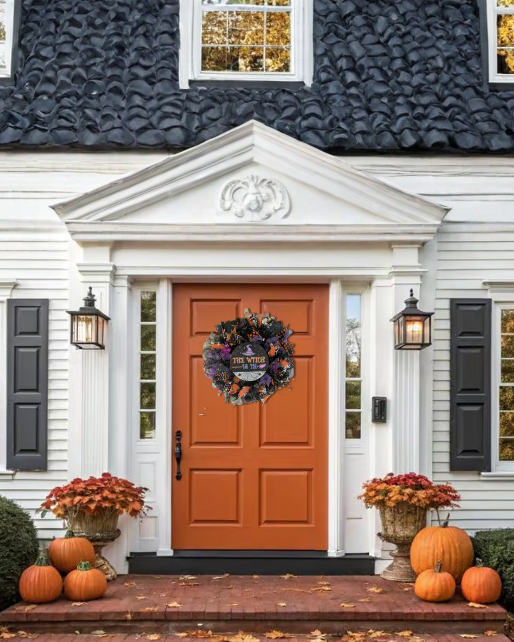 The Witch Is In Halloween Wreath – Orange, Purple & Black Witch Door Decor