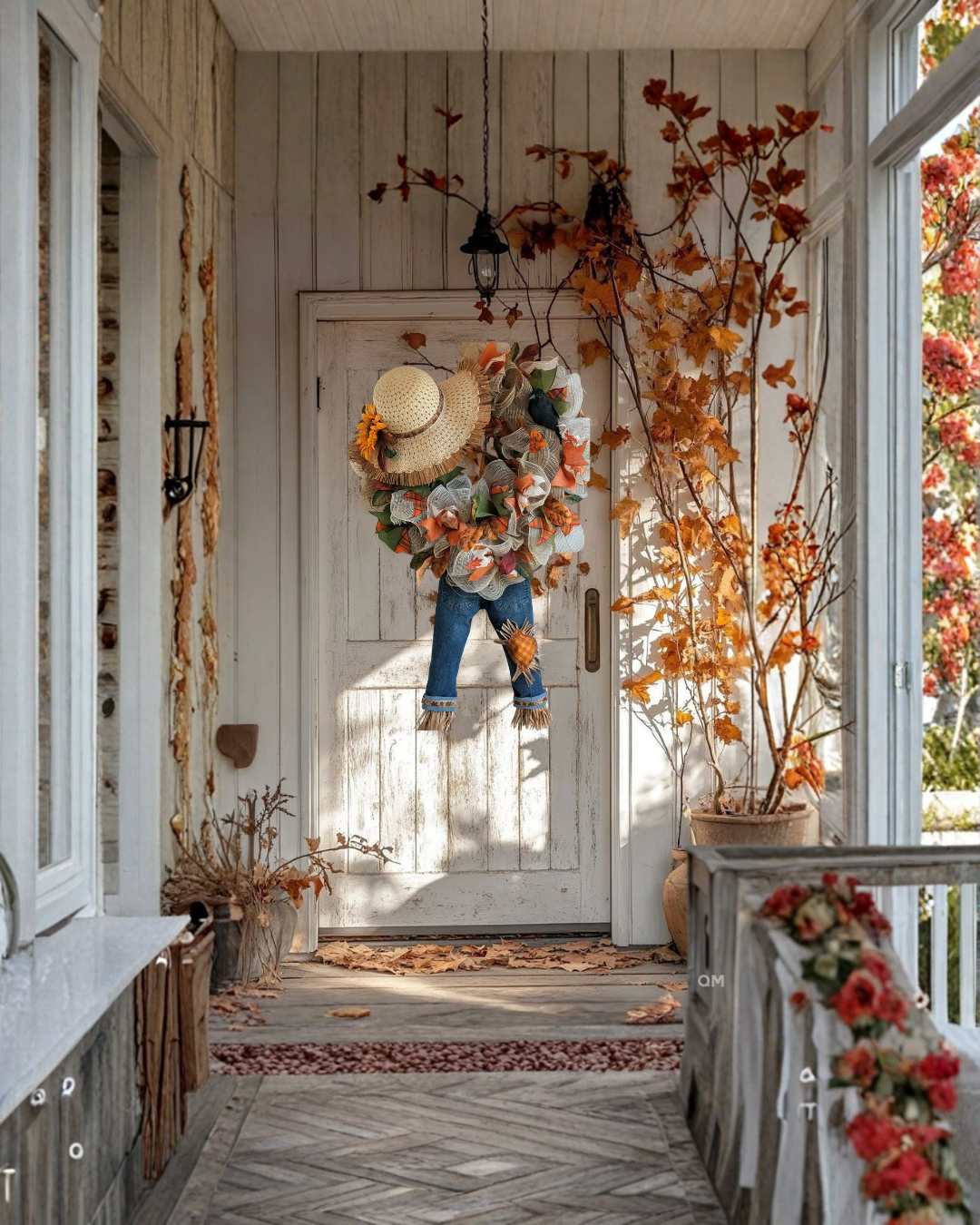 Oversized Fall Scarecrow Wreath | Large Autumn Front Door Decor