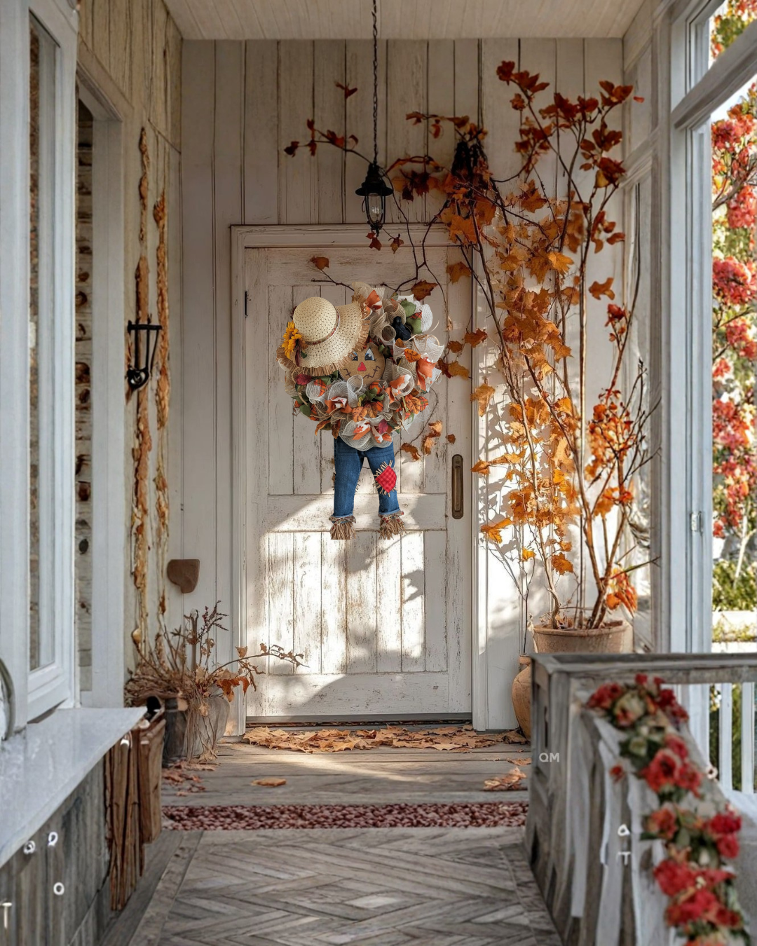 Oversized Fall Scarecrow Wreath | Large Autumn Front Door Decor