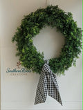 Custom Boxwood Wreath | Personalized Interchangeable Front Door Wreath with Custom Sashes