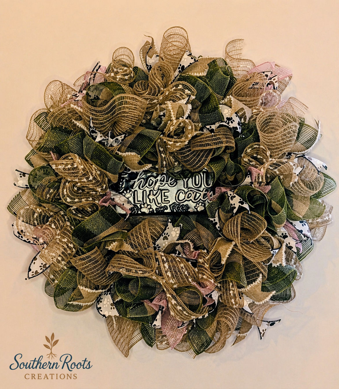 Cat Lover Burlap Wreath – “Hope You Like Cats”