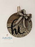 Neutral Leopard "Hi" Wooden Door Hanger | Farmhouse Front Door Decor