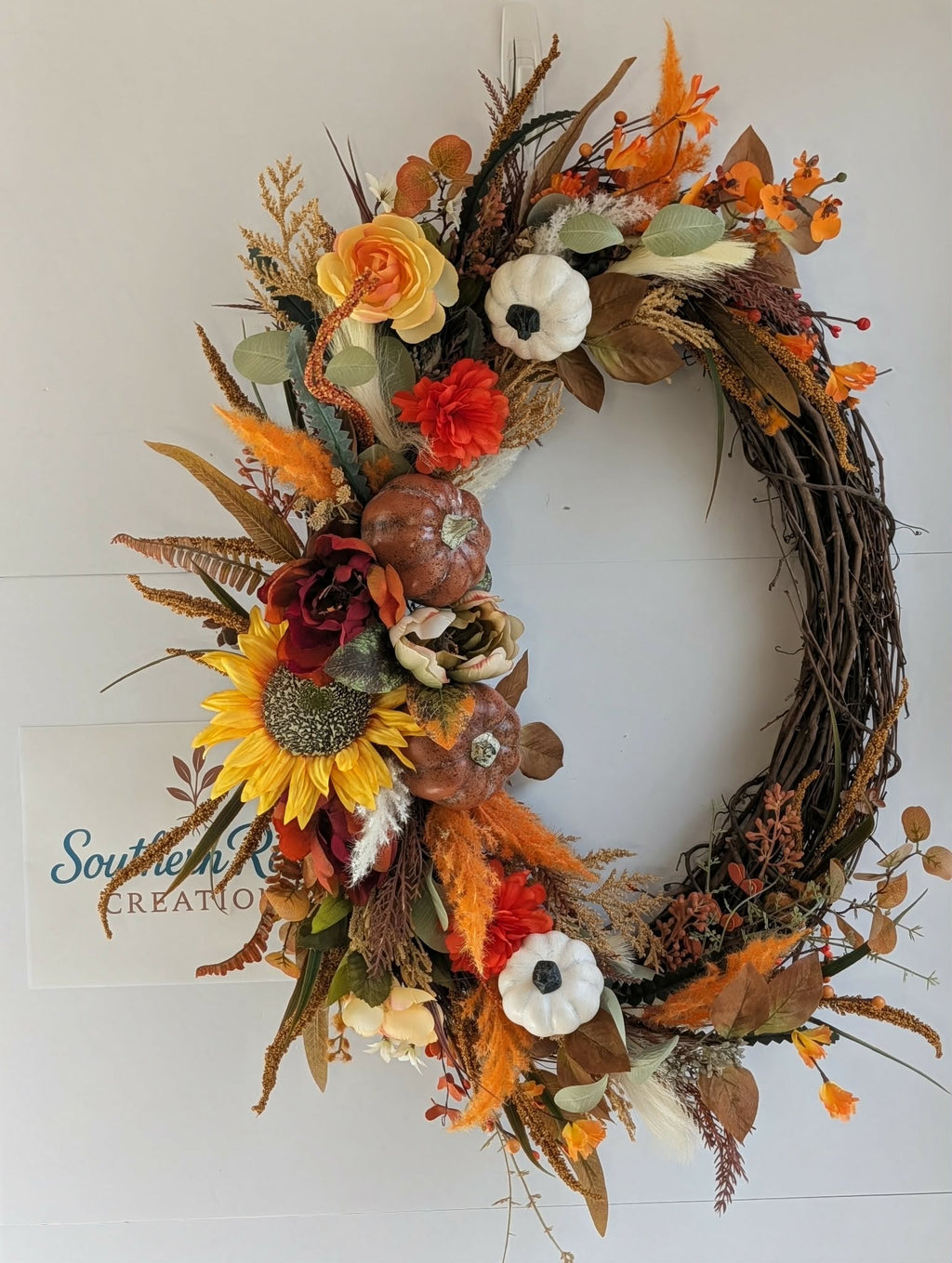 Handmade Fall Grapevine Wreath | Rustic Pumpkin & Sunflower Front Door Decor