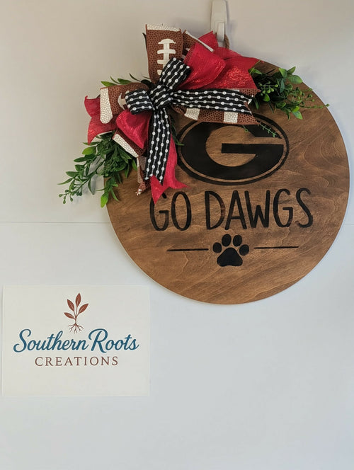 Custom Football Team Door Hanger | Personalized Sports Door Sign | College & NFL Front Door Decor | Wooden Round Door Hanger | Game Day Decor