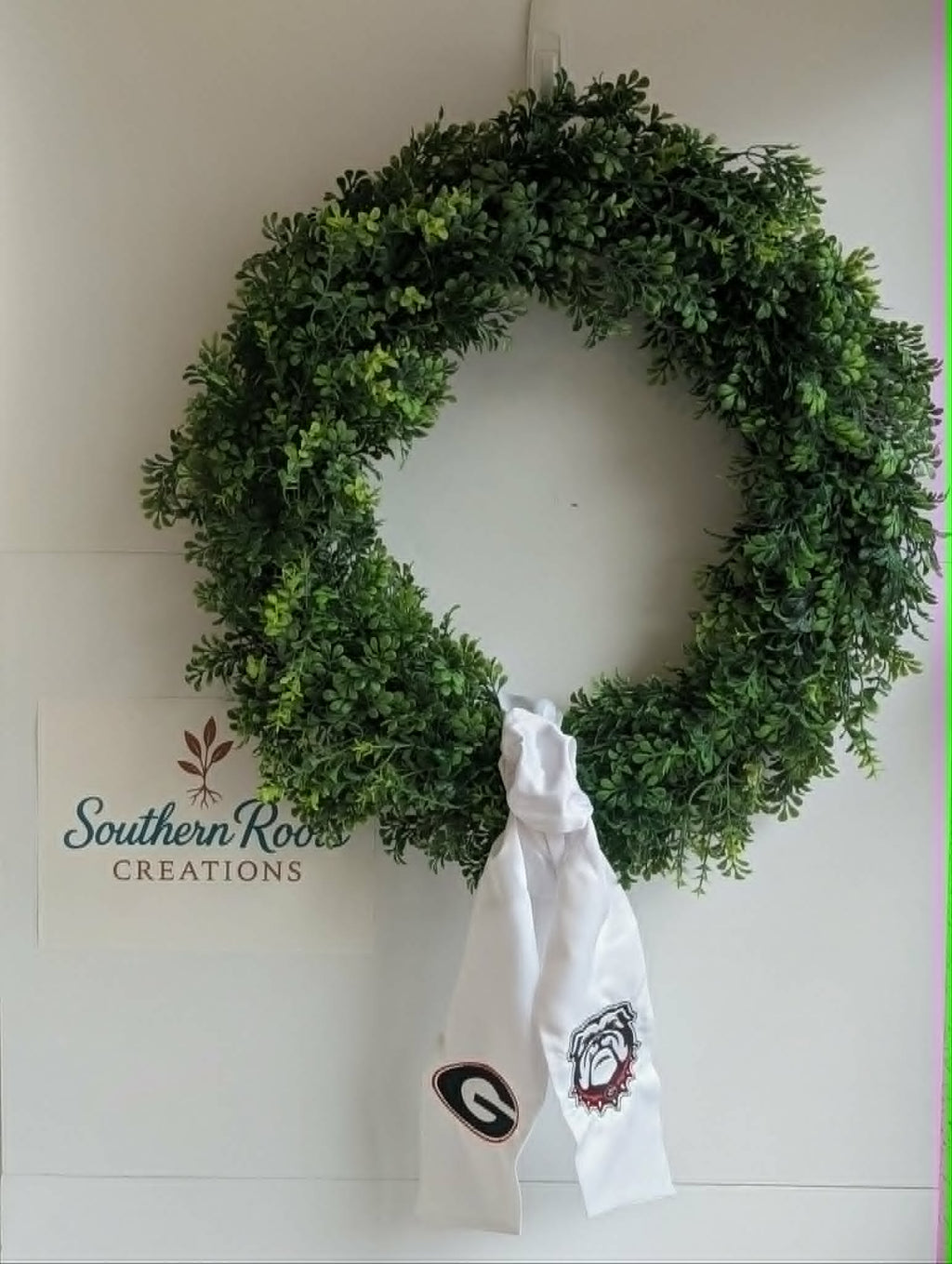 Custom Boxwood Wreath | Personalized Interchangeable Front Door Wreath with Custom Sashes