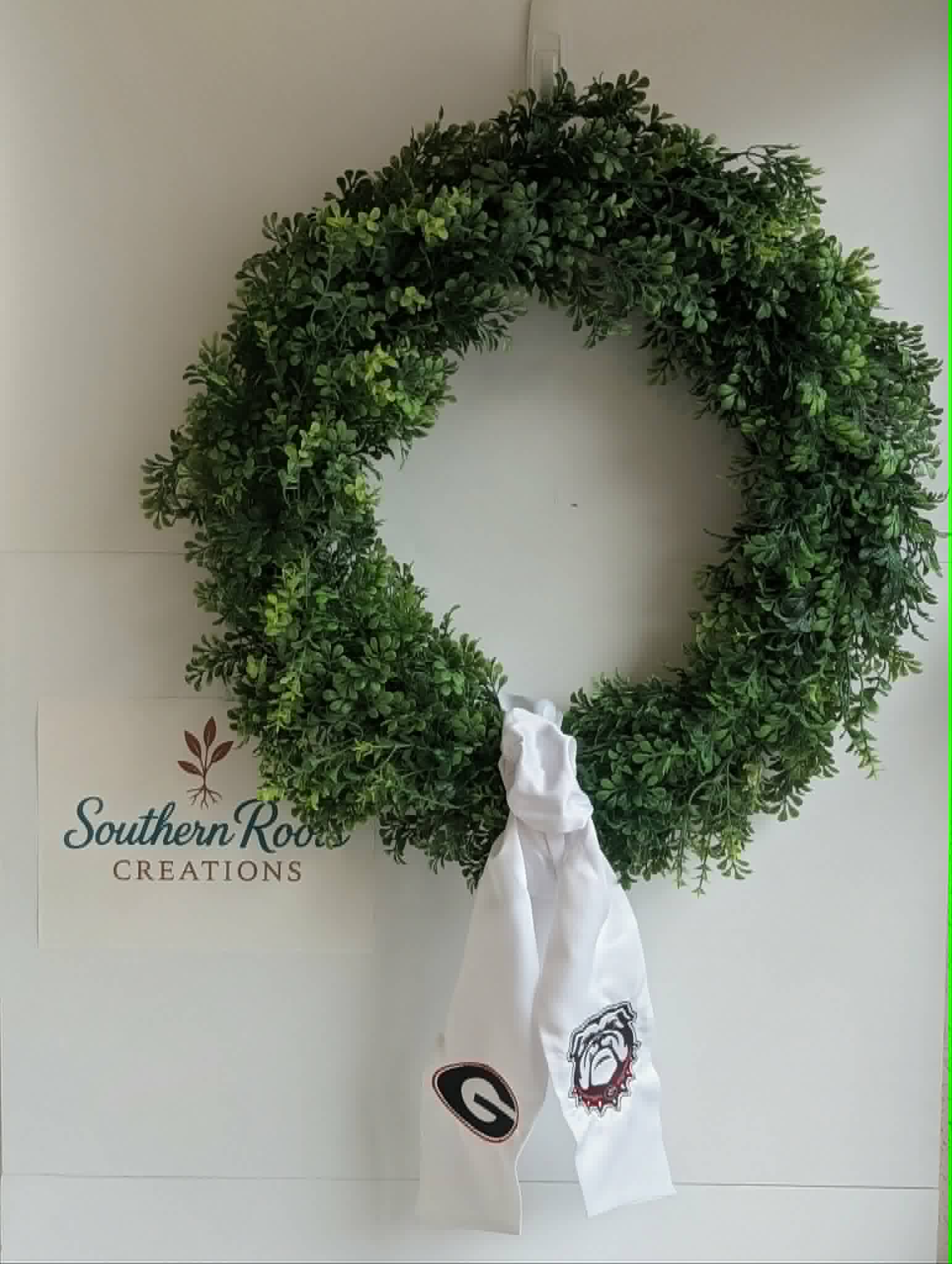 Custom Boxwood Wreath | Personalized Interchangeable Front Door Wreath with Custom Sashes