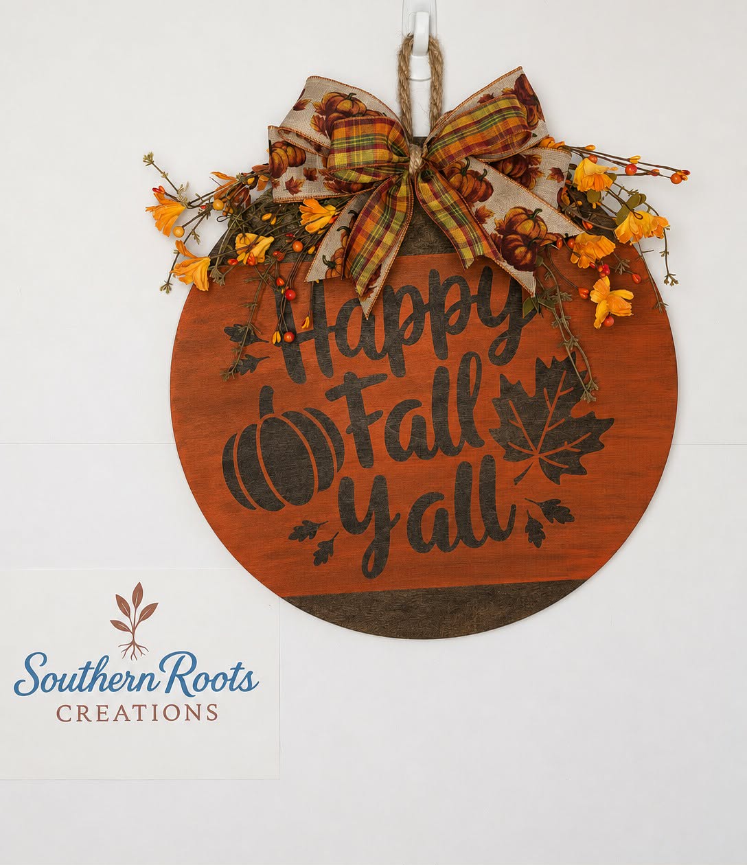 Happy Fall Y'all Wooden Door Hanger | Rustic Farmhouse Fall Front Door Decor