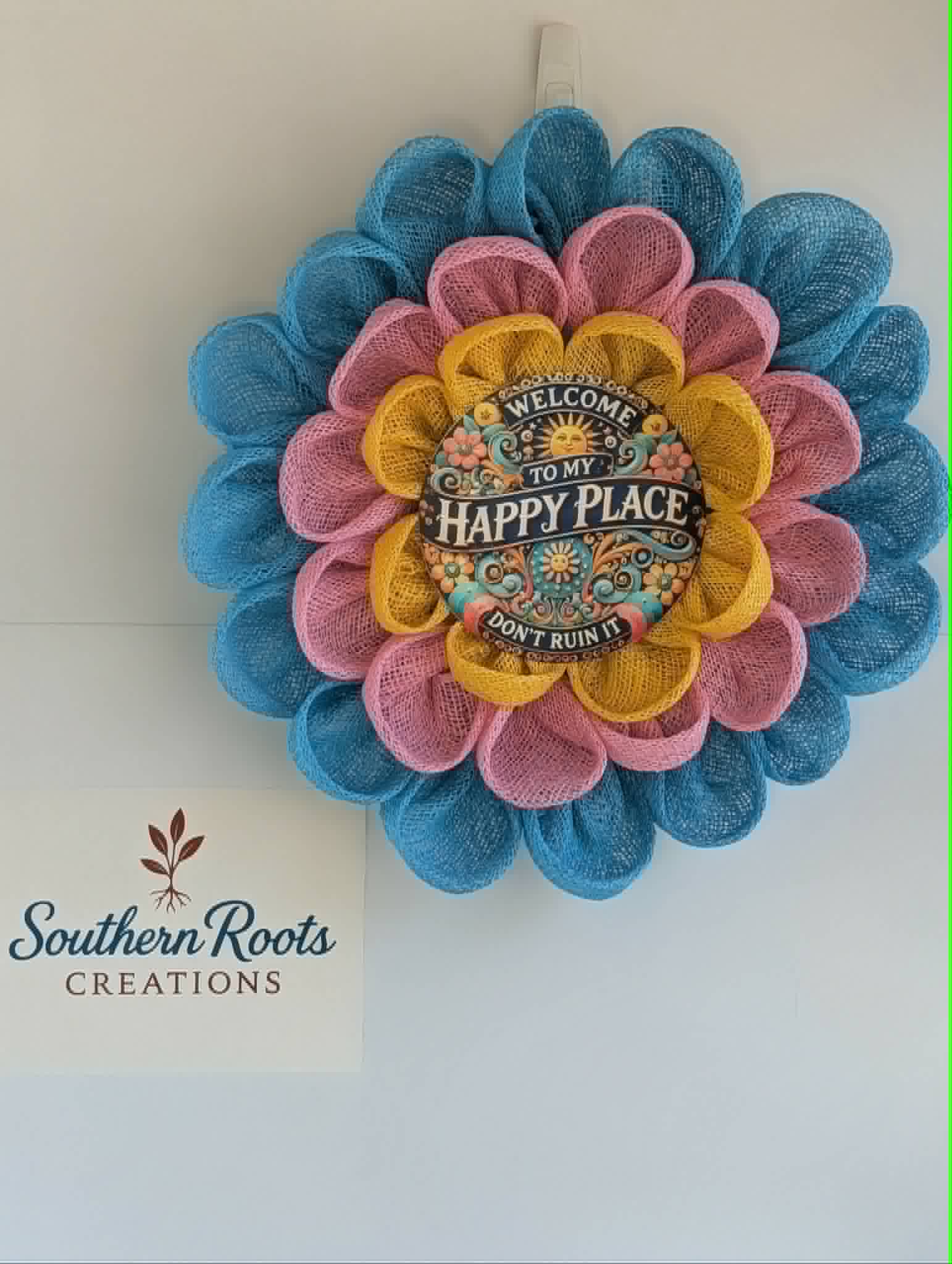 Flower Mesh Wreath with Interchangeable Sign, Summer Front Door Decor