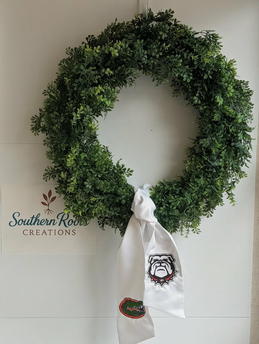 Custom Boxwood Wreath | Personalized Interchangeable Front Door Wreath with Custom Sashes