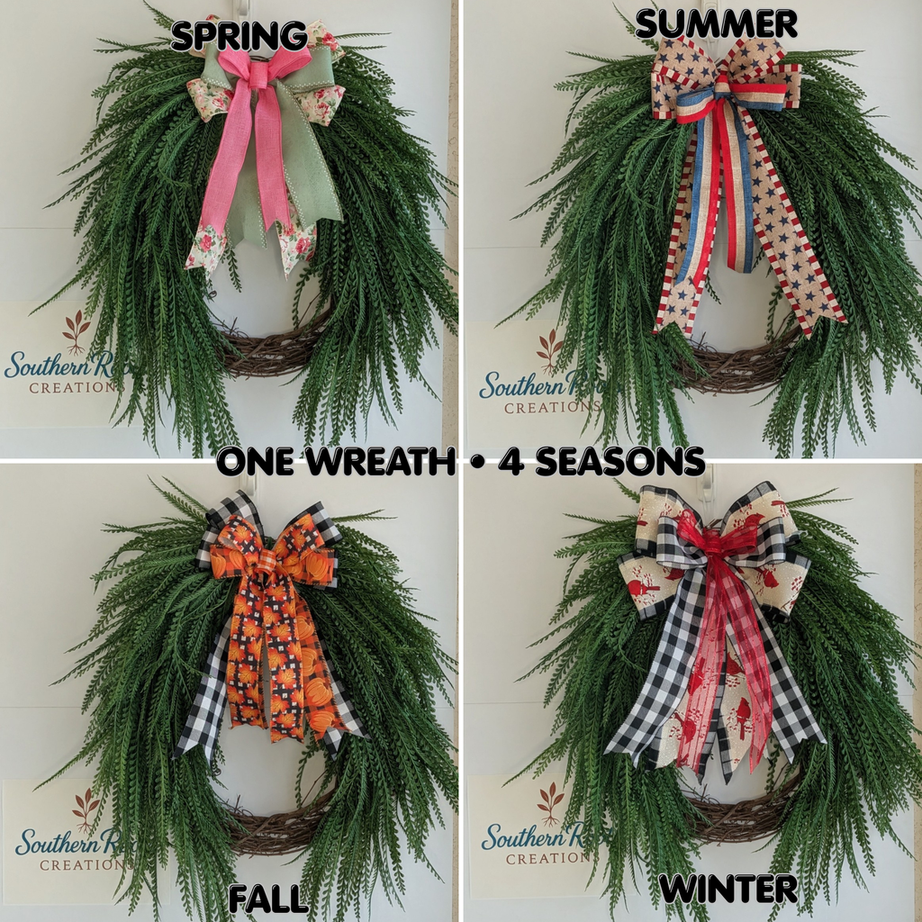 Interchangeable Bow Wreath, Everyday Greenery Wreath, Seasonal Front Door Decor