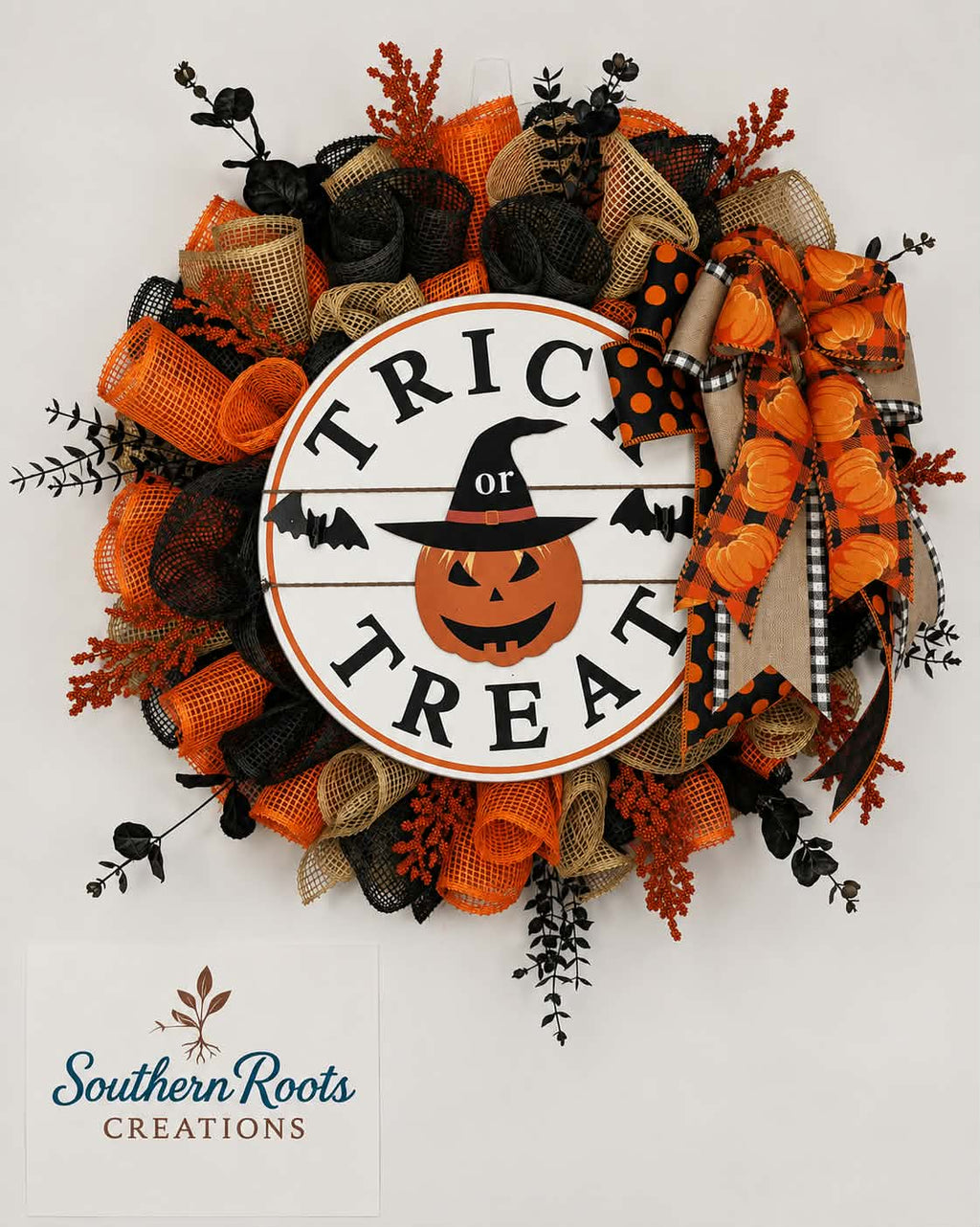 Halloween Trick or Treat Mesh Wreath | Pumpkin Front Door Decor