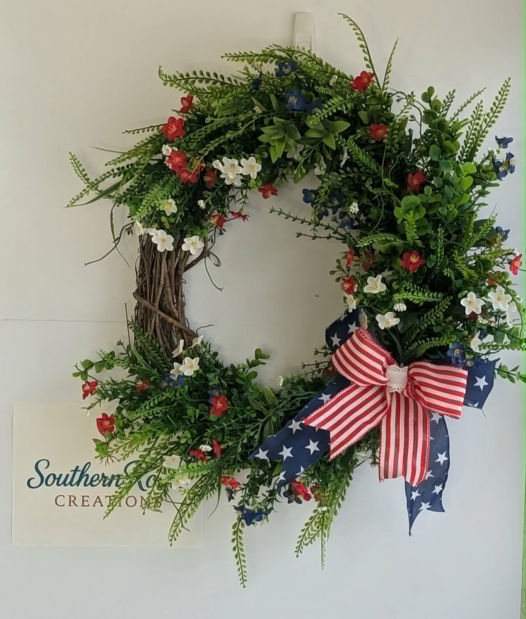 Patriotic Grapevine Wreath | Red White & Blue Summer Front Door Decor