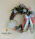 Home Sweet Home Floral Grapevine Wreath | Pink & Blue Spring Front Door Decor