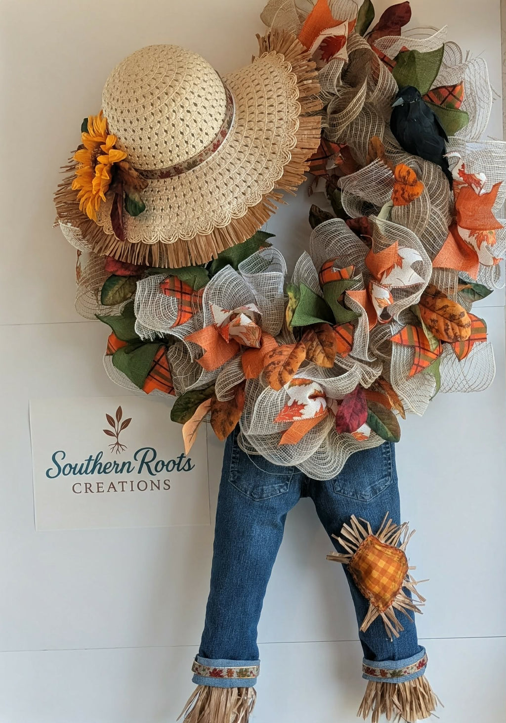 Oversized Fall Scarecrow Wreath | Large Autumn Front Door Decor
