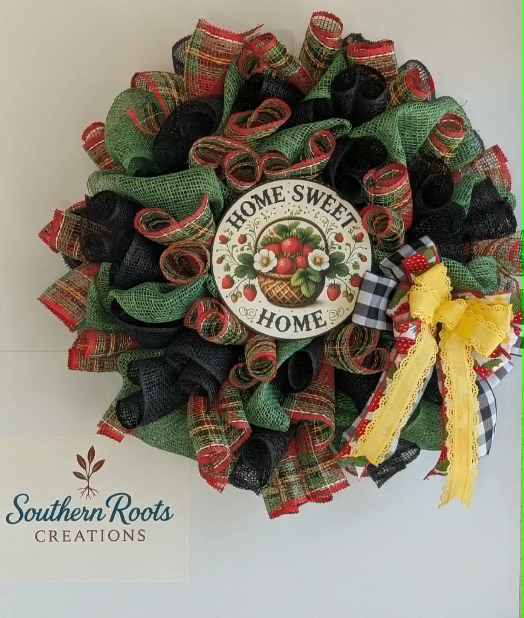 🍓 Home Sweet Home Strawberry Mesh Wreath | Handmade Summer Front Door Decor