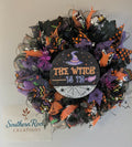 The Witch Is In Halloween Wreath – Orange, Purple & Black Witch Door Decor