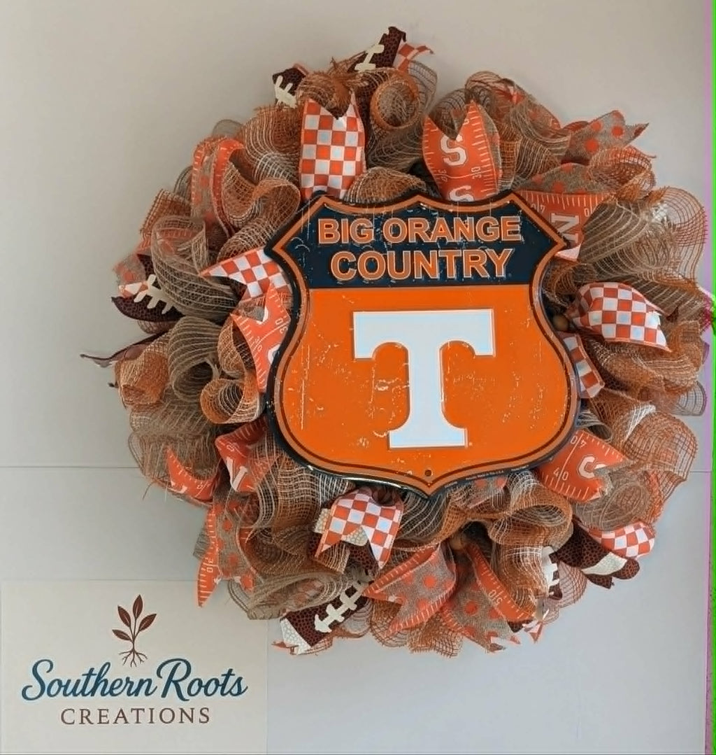 Custom Tennessee Football Wreath, Orange Mesh Door Hanger, Customer Provided Sign, Sports Fan Decor