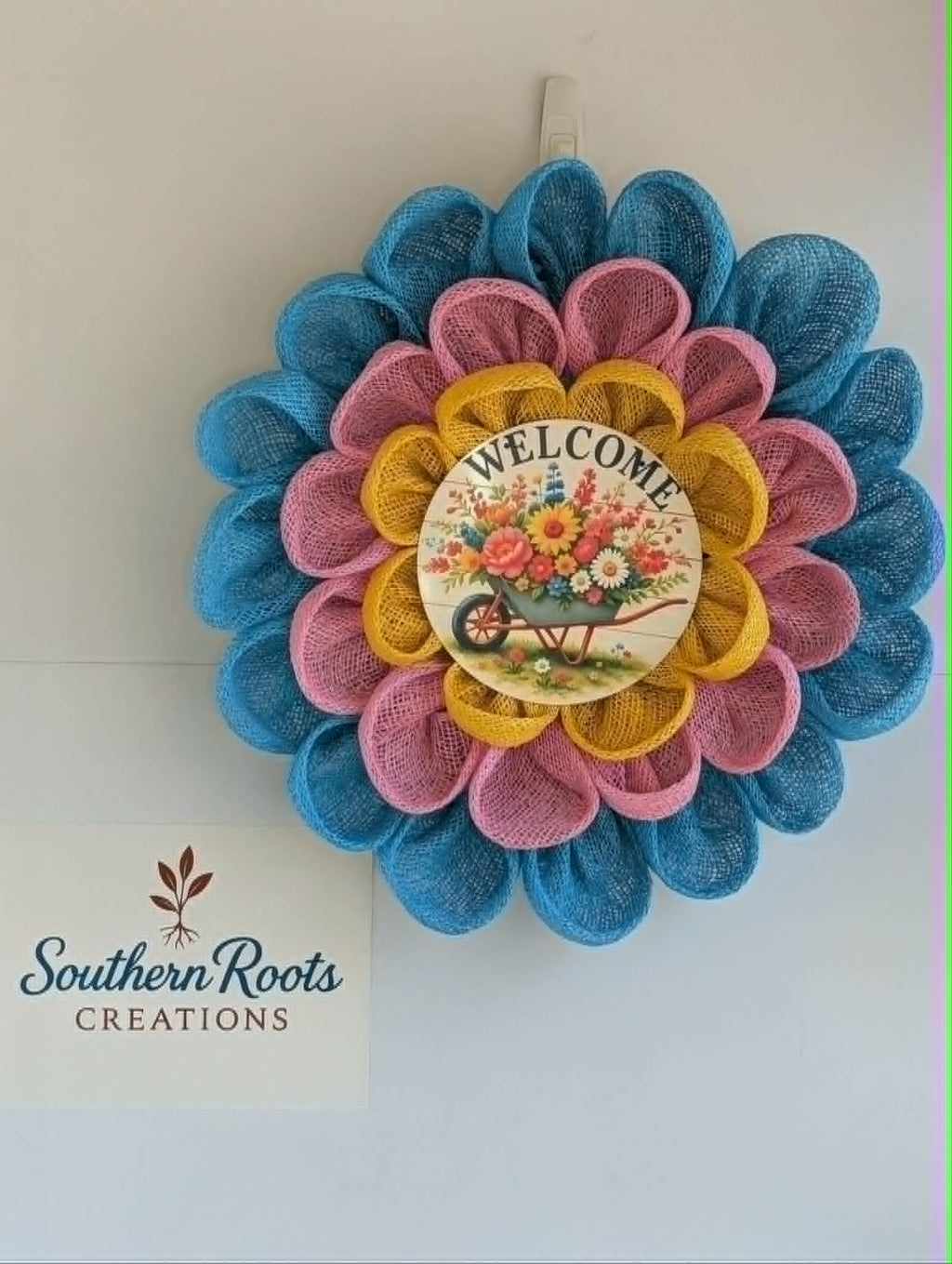 Flower Mesh Wreath with Interchangeable Sign, Summer Front Door Decor