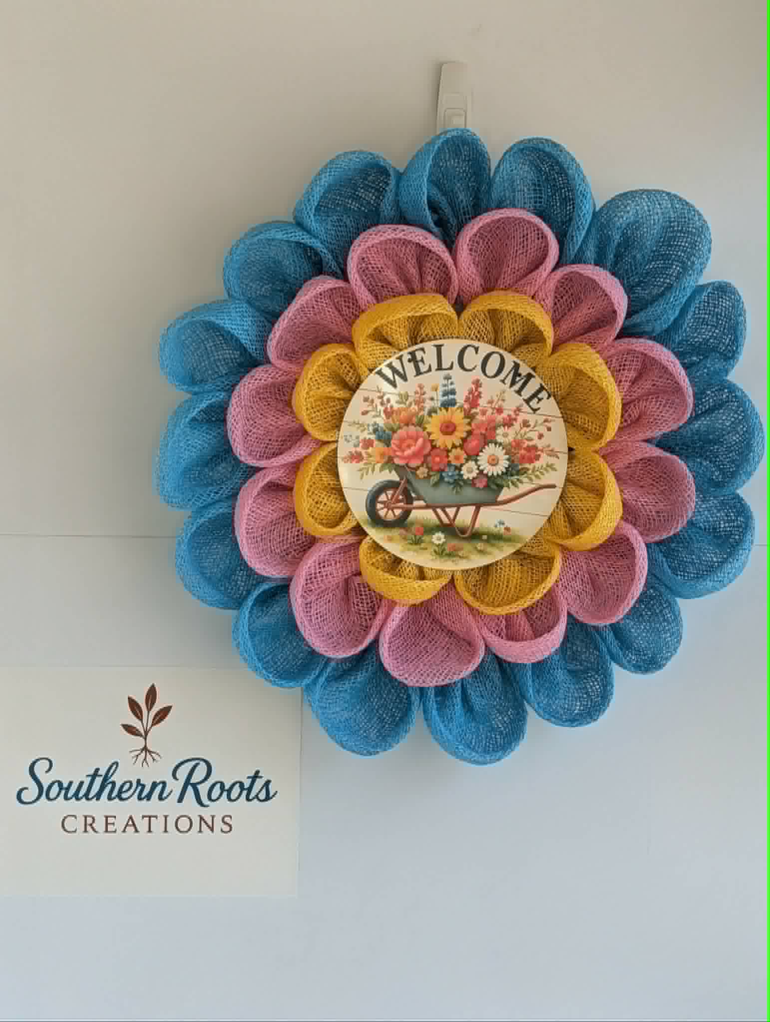 Flower Mesh Wreath with Interchangeable Sign, Summer Front Door Decor