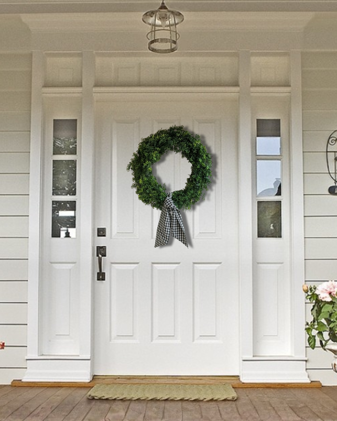 Custom Boxwood Wreath | Personalized Interchangeable Front Door Wreath with Custom Sashes