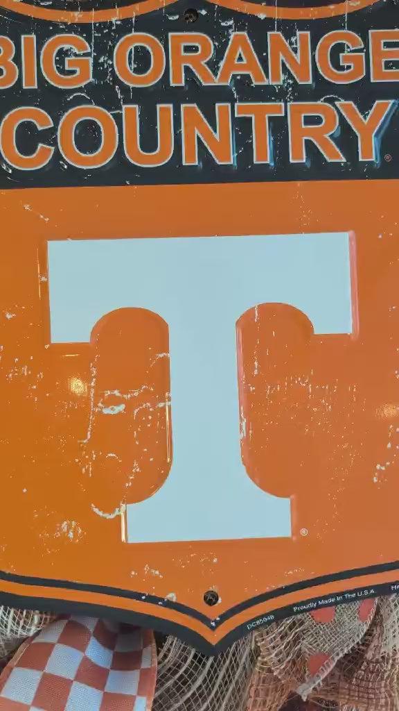 Custom Tennessee Football Wreath, Orange Mesh Door Hanger, Customer Provided Sign, Sports Fan Decor