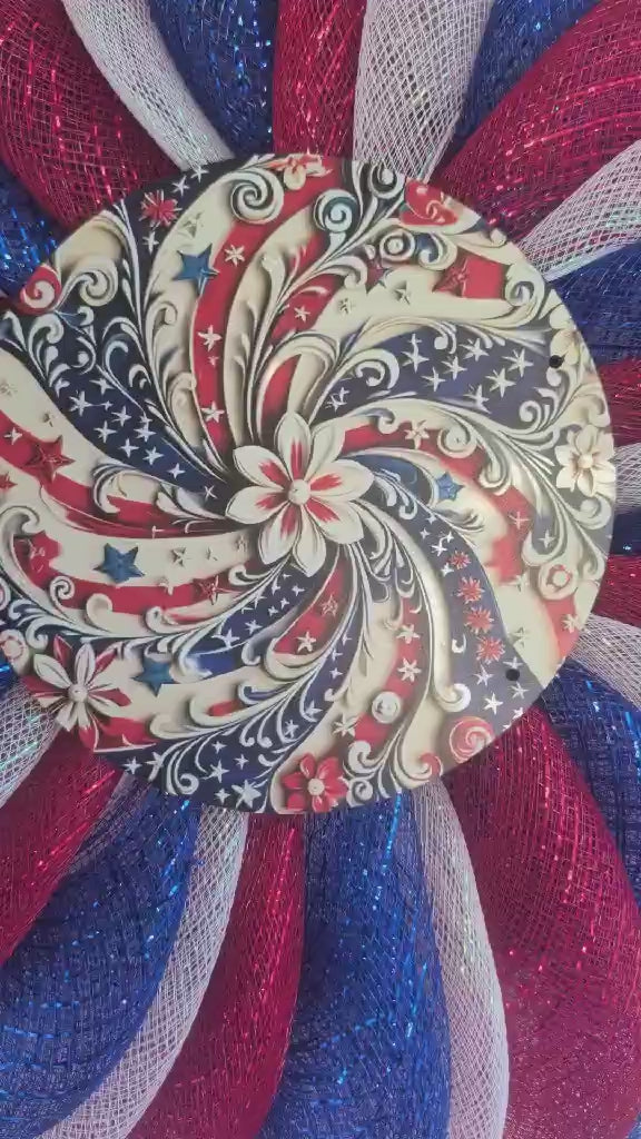 Patriotic Swirl Wreath, Red White Blue Door Decor, 4th of July Wreath, Memorial Day Decor