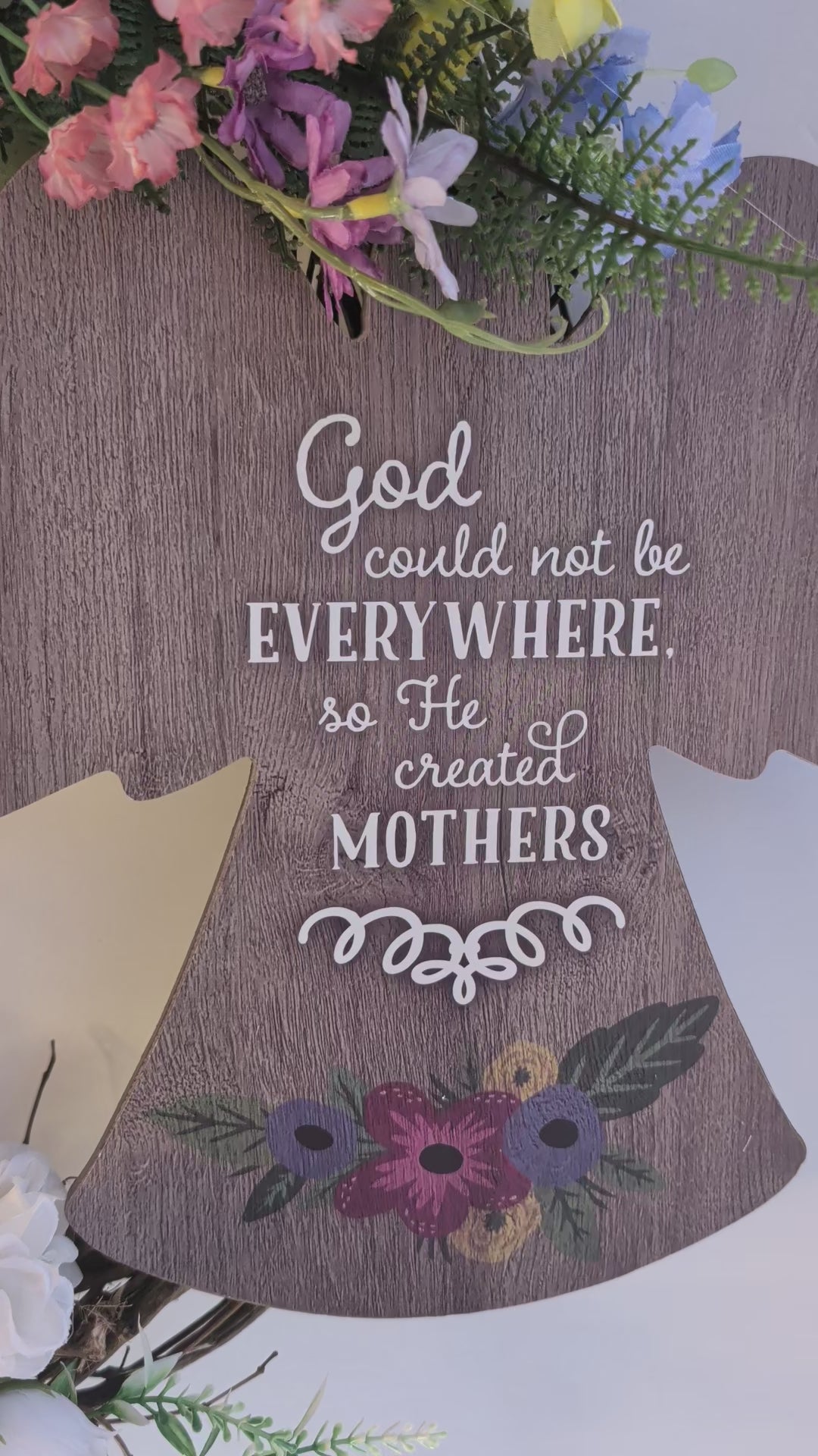 Mother’s Day Floral Wreath with Wooden Sign – Spring Front Door Decor
