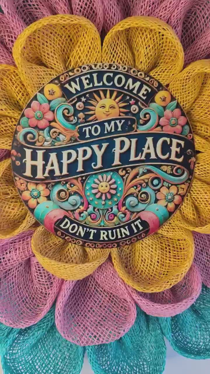 Flower Mesh Wreath with Interchangeable Sign, Summer Front Door Decor