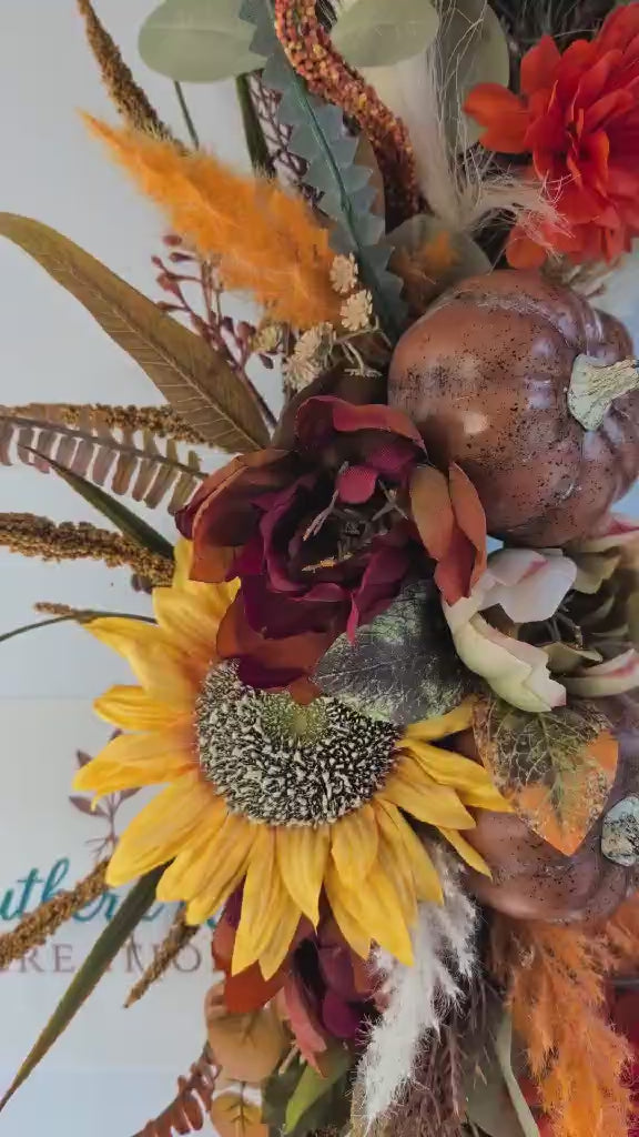 Handmade Fall Grapevine Wreath | Rustic Pumpkin & Sunflower Front Door Decor