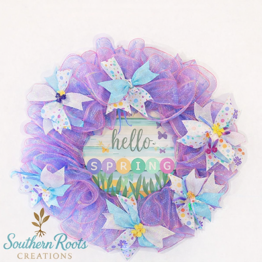 “Hello Spring” Deco Mesh Wreath