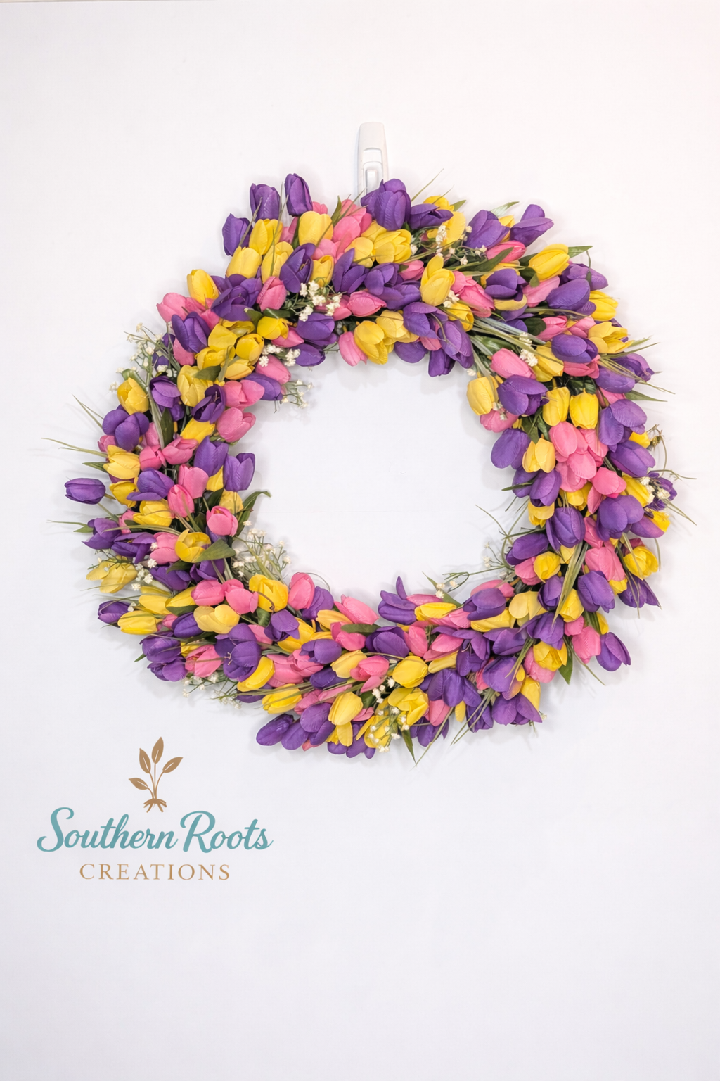 Vibrant Tulip Spring Wreath – Pink, Yellow & Purple