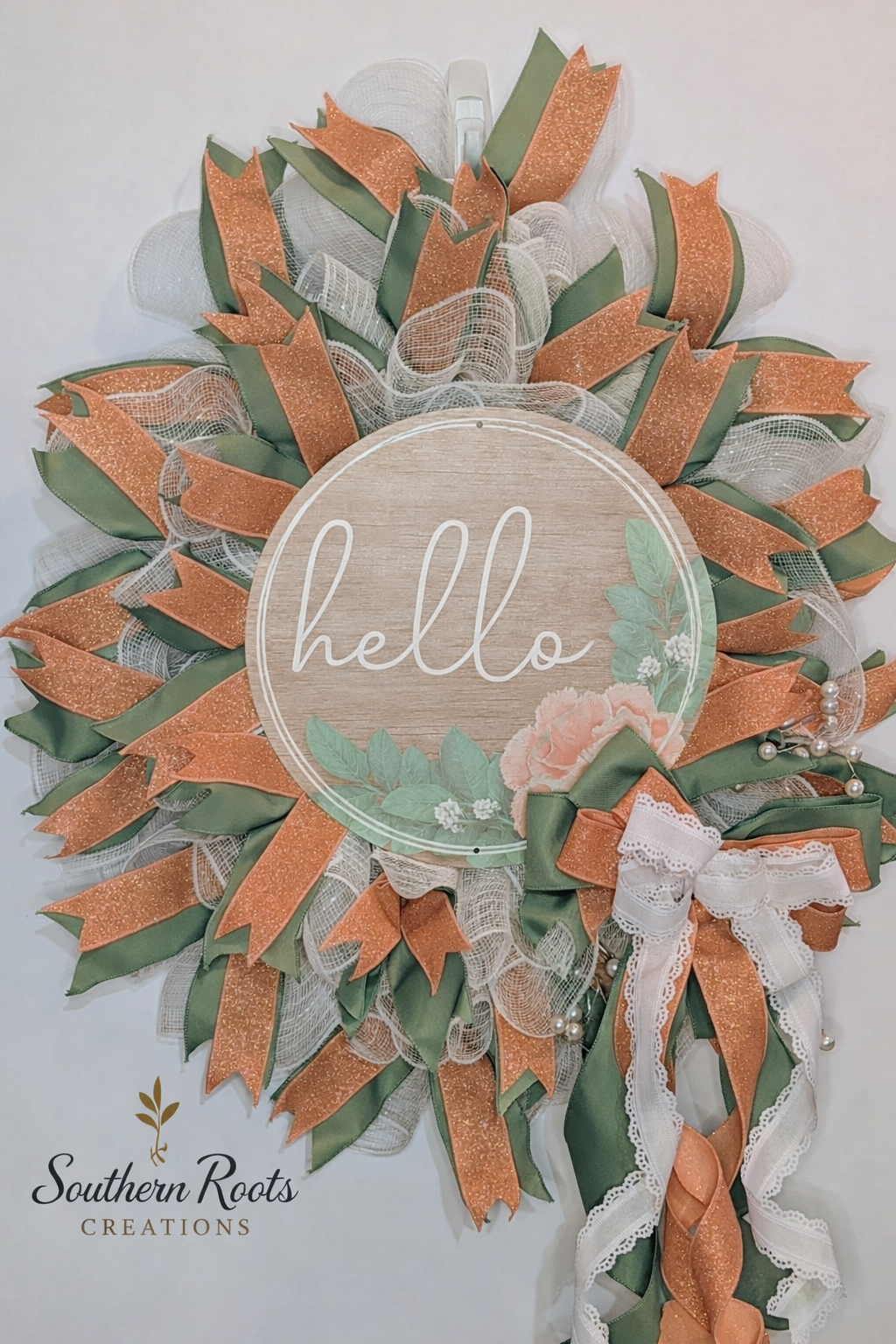“Hello” Floral Mesh Wreath