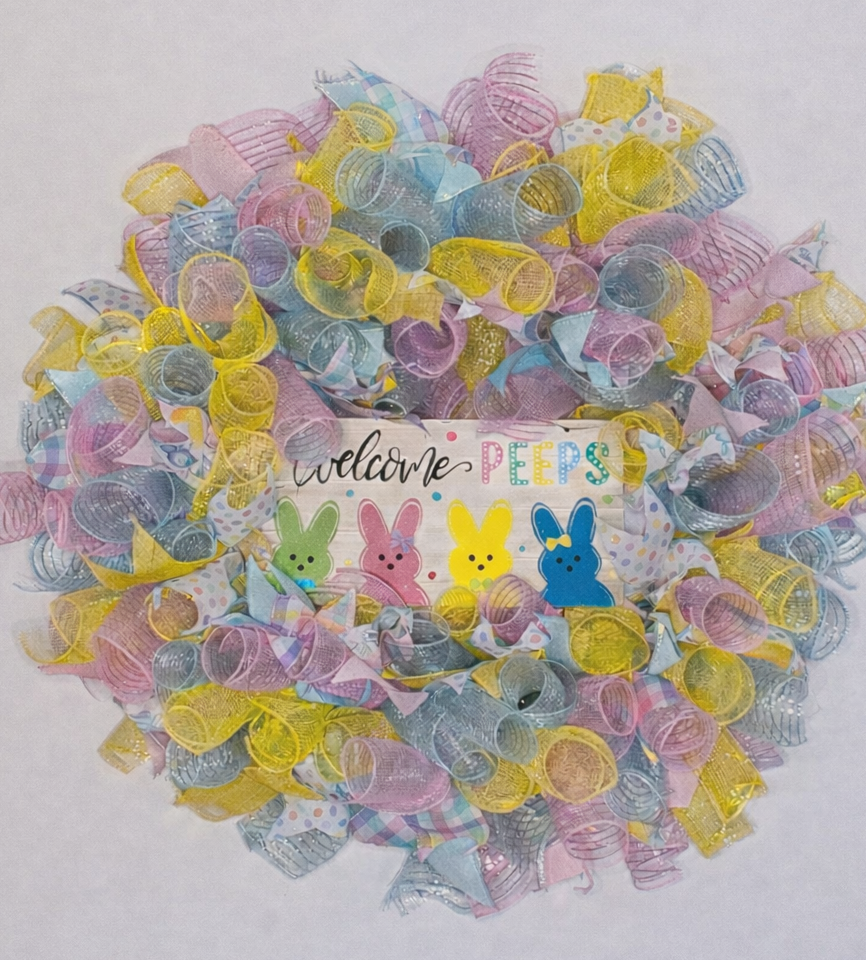 Easter Peeps Wreath – 30” Spring Door Wreath