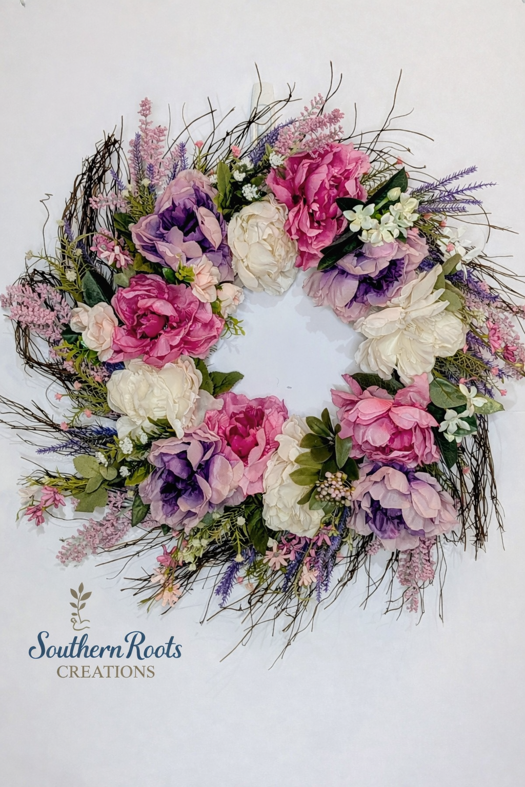 Luxury Garden Peony Wreath – Pink, Lavender & Cream Spring Floral