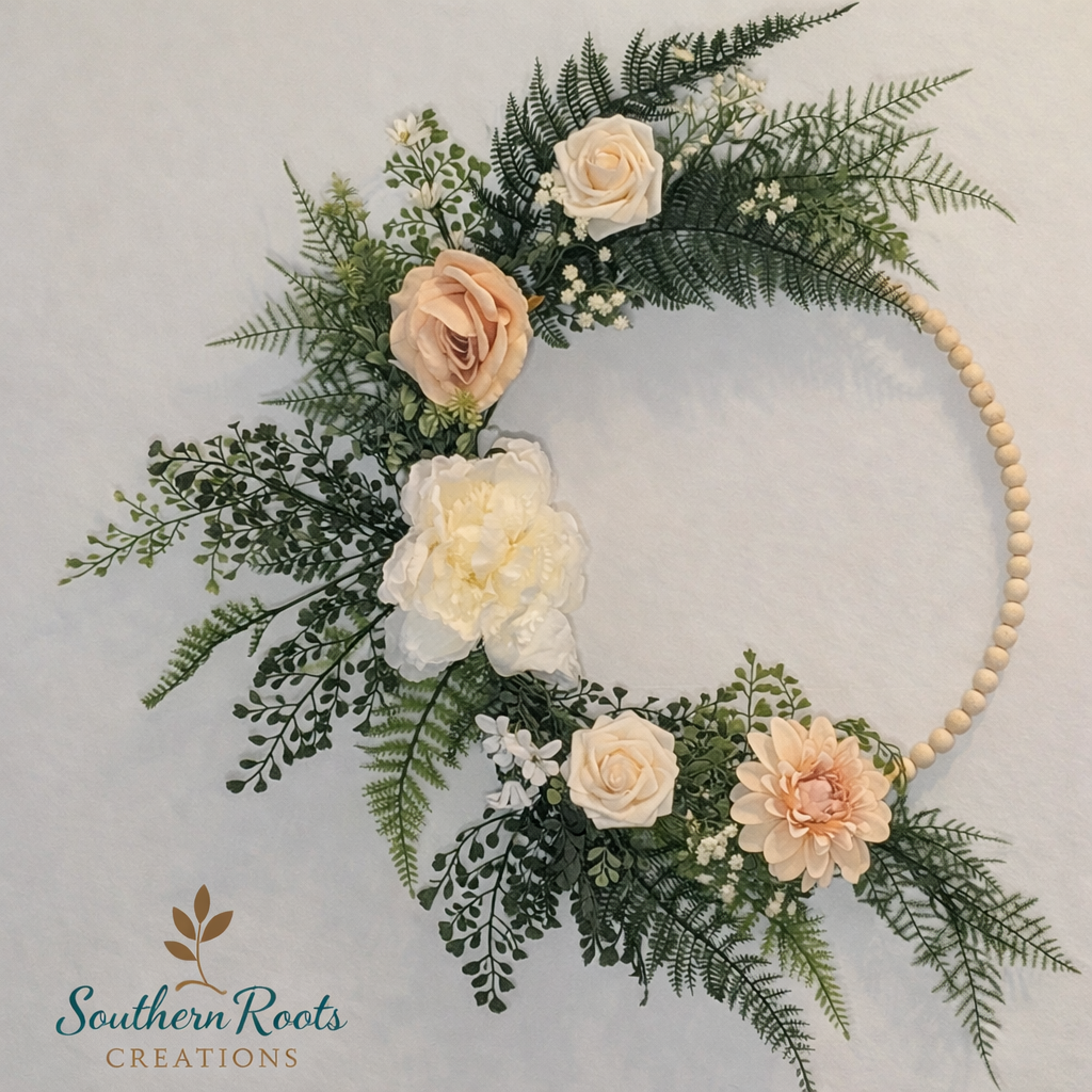 Custom Minimalist Greenery Beaded Hoop Wreath