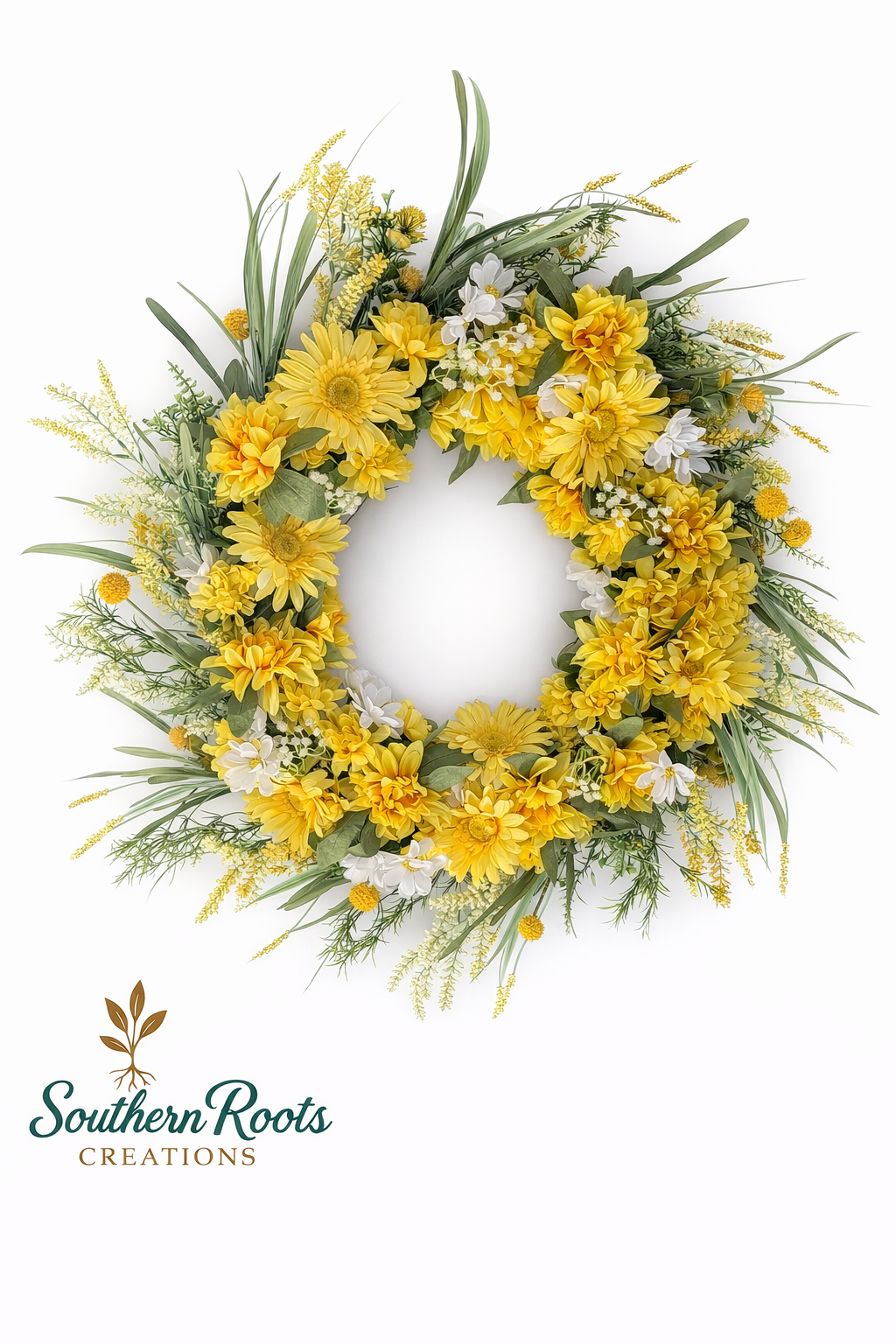 Custom Yellow & White Spring Wreath – One of a Kind