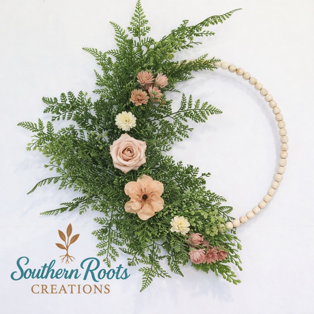 Custom Minimalist Greenery Beaded Hoop Wreath