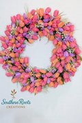 Spring Pastel Tulip Wreath-Pink, Purple & Orange