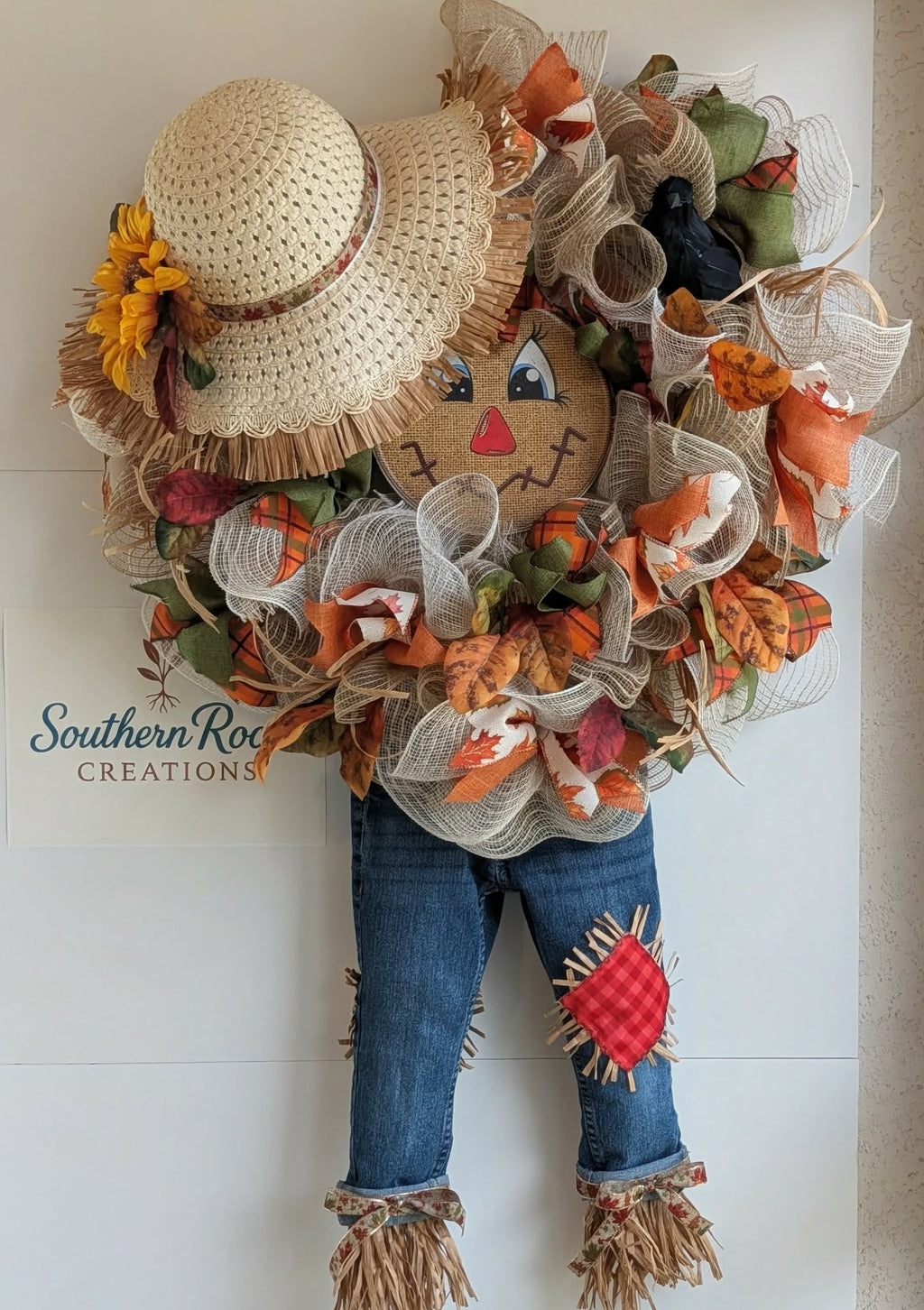 Oversized Fall Scarecrow Wreath | Large Autumn Front Door Decor