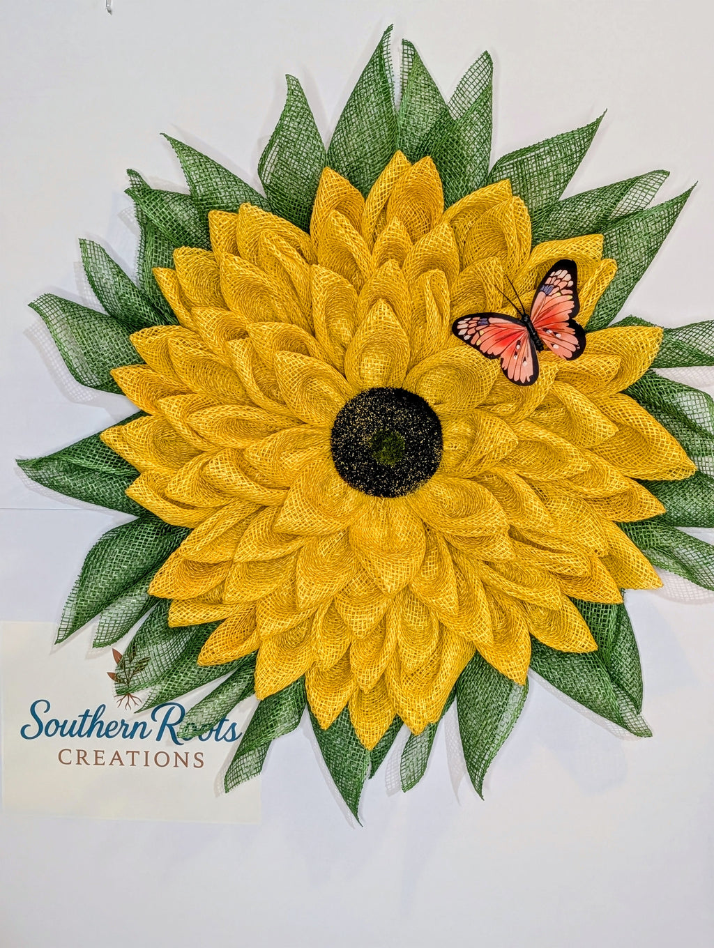 Sunflower Mesh Wreath with Butterfly Accent | Summer Front Door Wreath